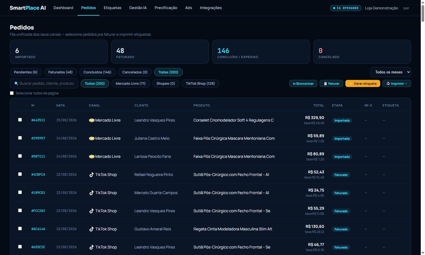 Lista de pedidos do SmartPlace AI